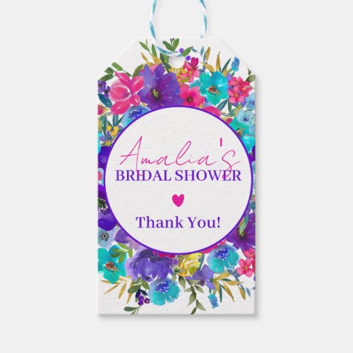 Pink Purple Blue Floral Bridal Shower Favor Gift Tags