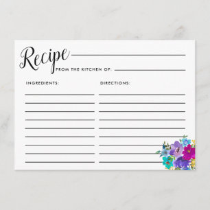 Pink Purple Blue Floral Bridal Shower Recipe Card