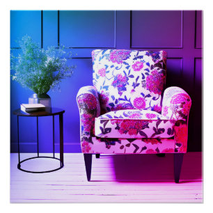 Pink purple blue floral chair seat ai art lamp poster