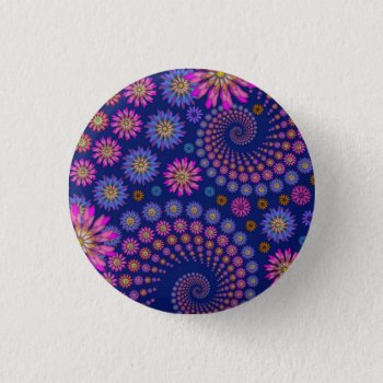 Pink Purple Blue Floral Pattern On Blue Pinback Button by MHDesignStudio at Zazzle