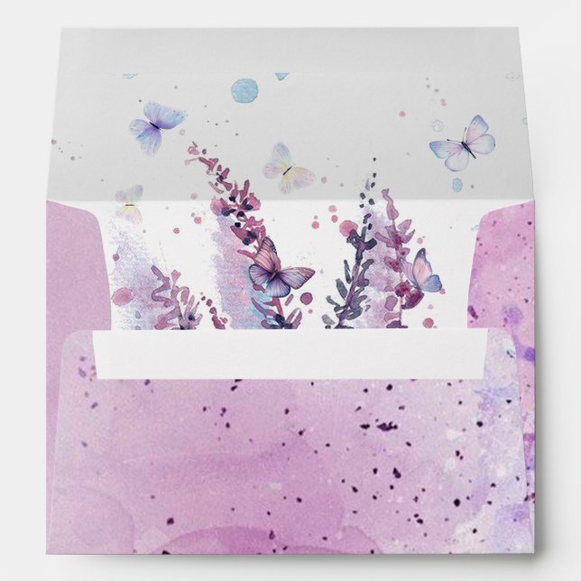 Pink purple blue flower butterfly birthday envelope (Back (Bottom))