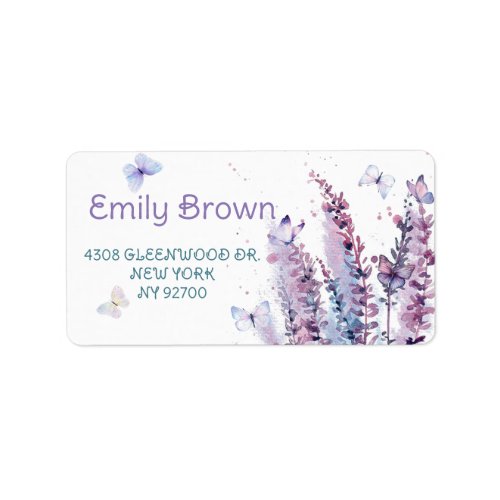Pink purple blue flower butterfly birthday  label