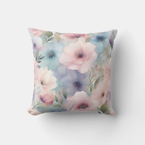 Pink Purple Blue Flowers Floral Design Throw Pillow