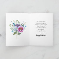 Pink Purple Blue Flowers Happy Birthday Sister 