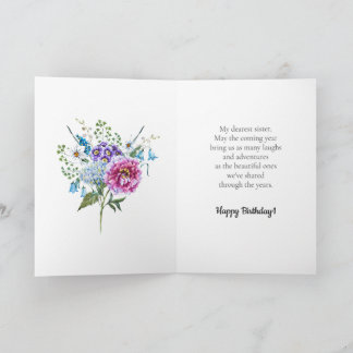 Pink Purple Blue Flowers Happy Birthday Sister Card