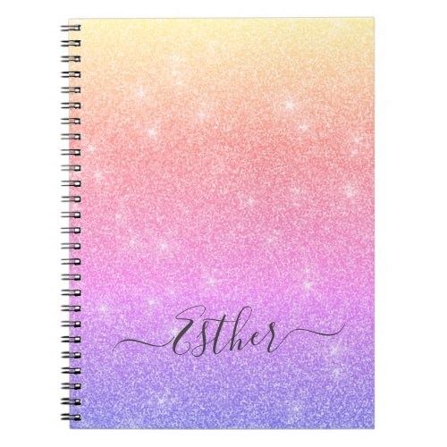 Pink Purple  Blue Gold Glitter Monogram Notebook