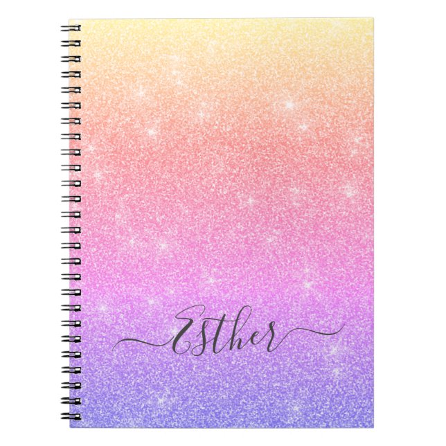 Pink Purple  Blue Gold Glitter Monogram Notebook (Front)
