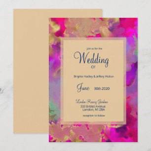 Pink+purple+blue+green ink wedding invitations 