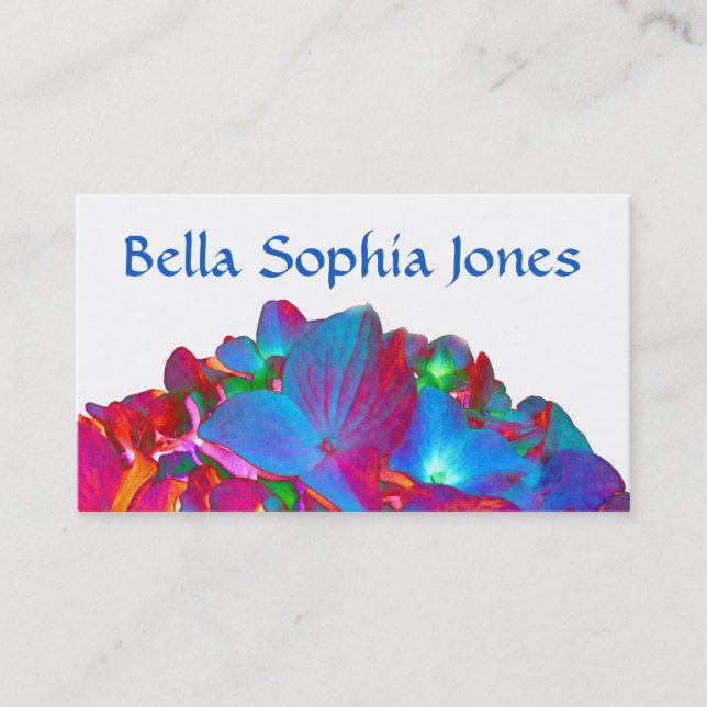 Pink purple blue Hydrangea flower floral  Business Card (Front)