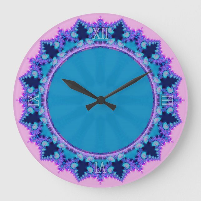 Pink Purple Blue Lace Fractals Wall Clock (Front)