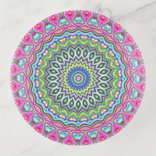 Pink Purple Blue Lime Green Mandala Star Pattern Trinket Tray