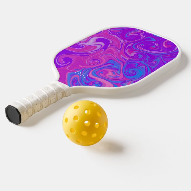 Pink Purple Blue Marble Paint Swirl Artist Fun Pickleball Paddle (Laydown 2)