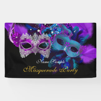 Pink Purple Blue Masks Masquerade Party Banner
