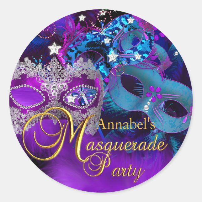 Pink Purple & Blue Masks Masquerade Party Sticker (Front)