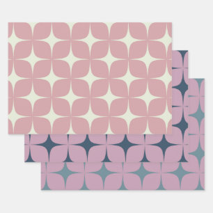 Pink Purple Blue Mid Century Modern Boho Geometric Wrapping Paper Sheets