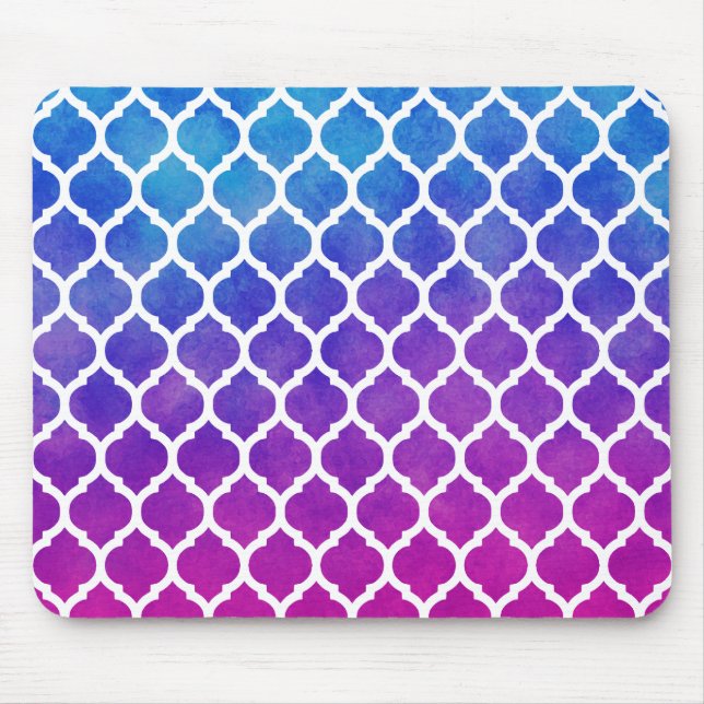 Pink Purple Blue Ombre Moroccan Lattice Mouse Pad (Front)