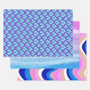 Pink Purple Blue Patterns Variety Pack Wrapping Paper Sheets