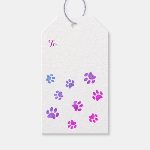 Pink Purple Blue Paw Prints Pattern Custom Gift Tags