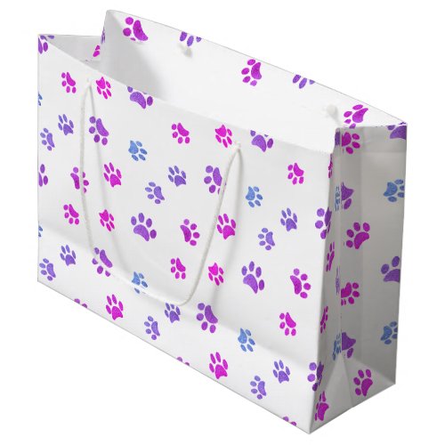 Pink Purple Blue Paw Prints Pattern Large Gift Bag