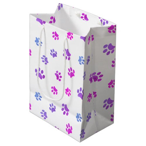 Pink Purple Blue Paw Prints Pattern Medium Gift Bag