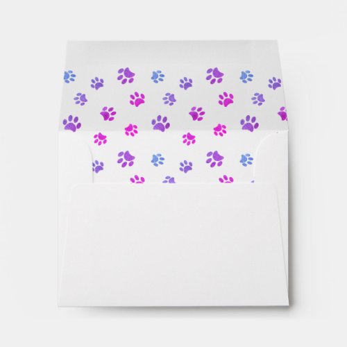 Pink Purple Blue Paw Prints Pattern Name Address Envelope
