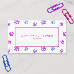 Pink Purple Blue Paw Prints Pattern Pet Sitter Business Card