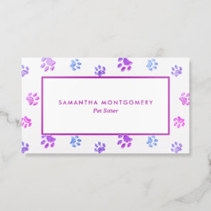 Pink Purple Blue Paw Prints Pattern Pet Sitter Raised Spot UV Business Card