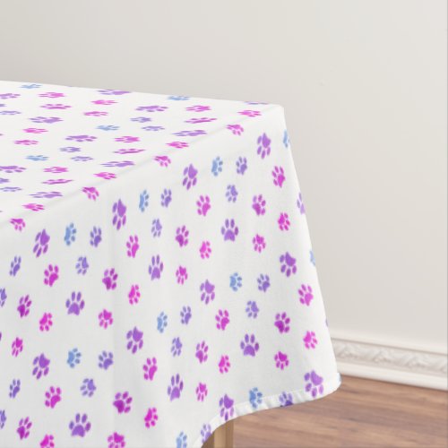 Pink Purple Blue Paw Prints Pattern Tablecloth