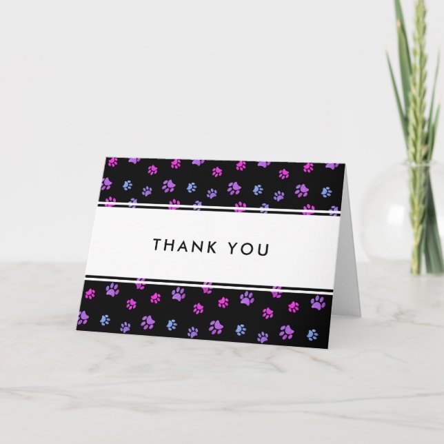 Pink Purple Blue Paw Prints Pet Business Thank You Card (Front)