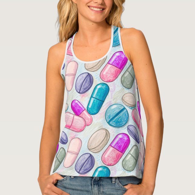 Pink Purple Blue Pill Pharmacy Tank Top Shirt (Front)