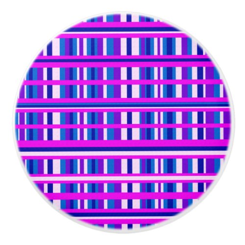 Pink Purple Blue Plaid Ceramic Knob