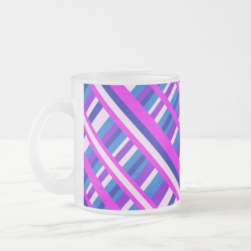 Pink Purple Blue Plaid Diagonal Frosted Glass Coffee Mug