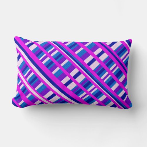 Pink Purple Blue Plaid Diagonal Lumbar Pillow