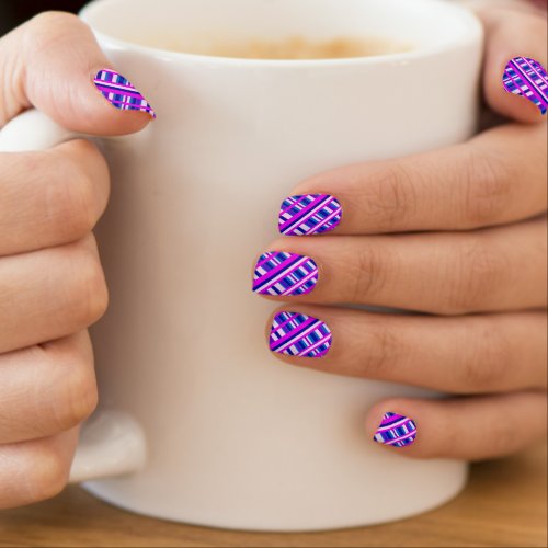 Pink Purple Blue Plaid Diagonal Minx Nail Art