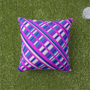 Pink Purple Blue Plaid Diagonal Throw Pillow