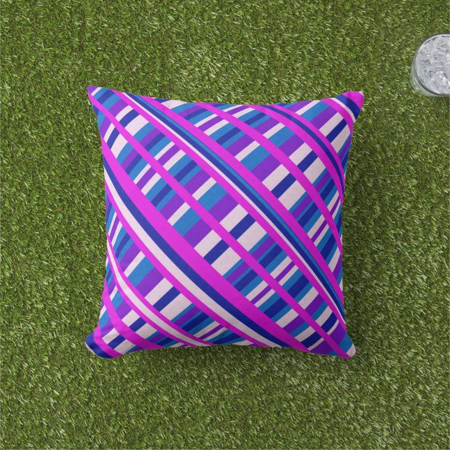 Pink Purple Blue Plaid Diagonal Throw Pillow (Grass)