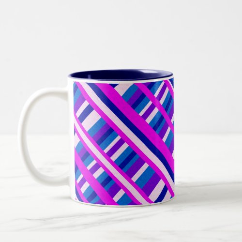 Pink Purple Blue Plaid Diagonal Two_Tone Coffee Mug