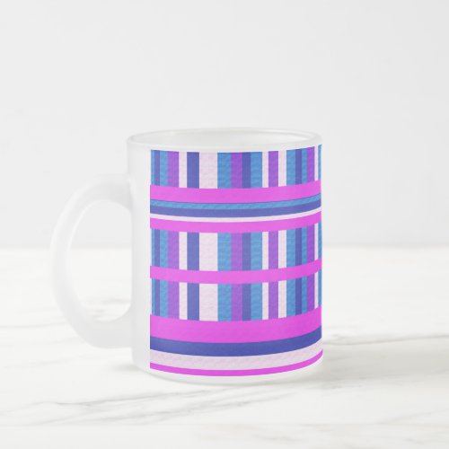 Pink Purple Blue Plaid Frosted Glass Coffee Mug