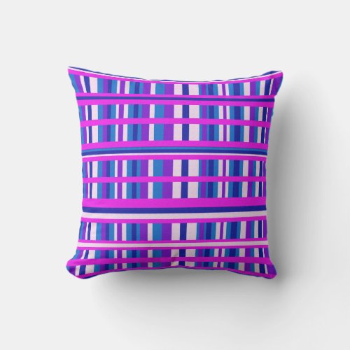 Pink Purple Blue Plaid Throw Pillow