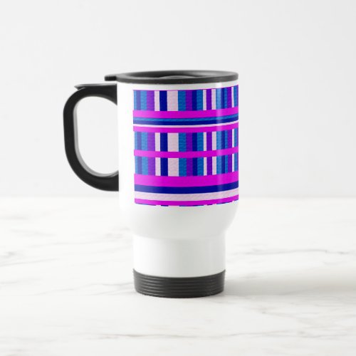 Pink Purple Blue Plaid Travel Mug