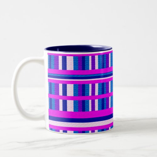 Pink Purple Blue Plaid Two_Tone Coffee Mug