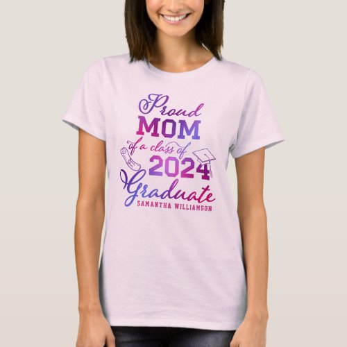 Pink Purple Blue Proud Mom of Class 2023 Graduate T_Shirt