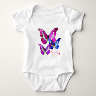 PINK PURPLE BLUE SPRING BUTTERFLIES BABY BODYSUIT