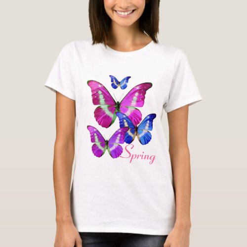 PINK PURPLE BLUE SPRING BUTTERFLIES T_Shirt