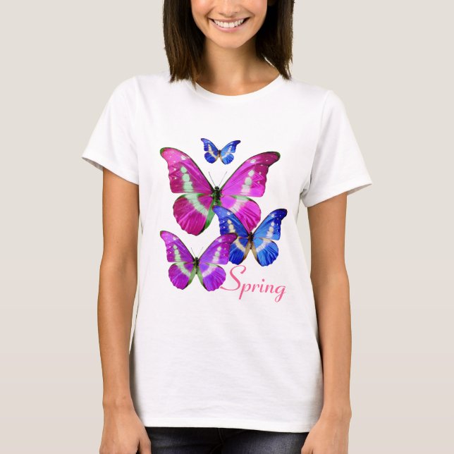 PINK PURPLE BLUE SPRING BUTTERFLIES T-Shirt (Front)