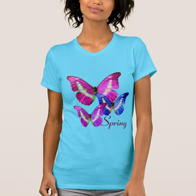 PINK PURPLE BLUE SPRING BUTTERFLIES T-Shirt (Front)
