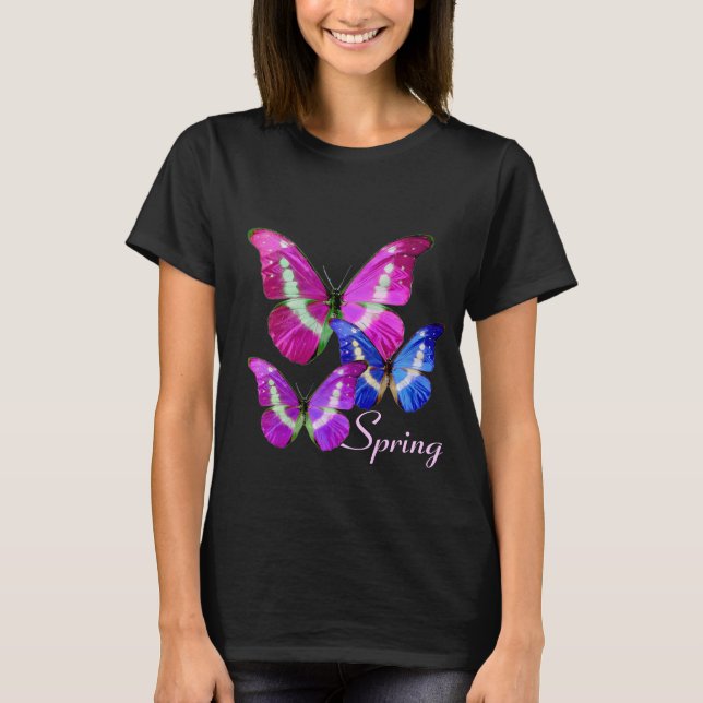 PINK PURPLE BLUE SPRING BUTTERFLIES T-Shirt (Front)