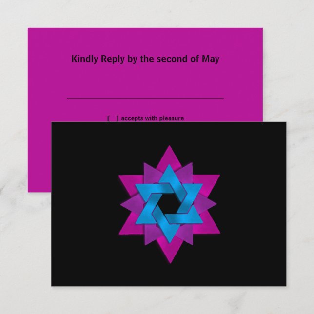 Pink Purple Blue Star Flower RSVP Card (Front/Back)