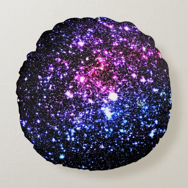 Pink Purple Blue Stars Galaxy Round Pillow (Front)