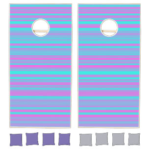 Pink Purple Blue Stripes Pattern Cornhole Set